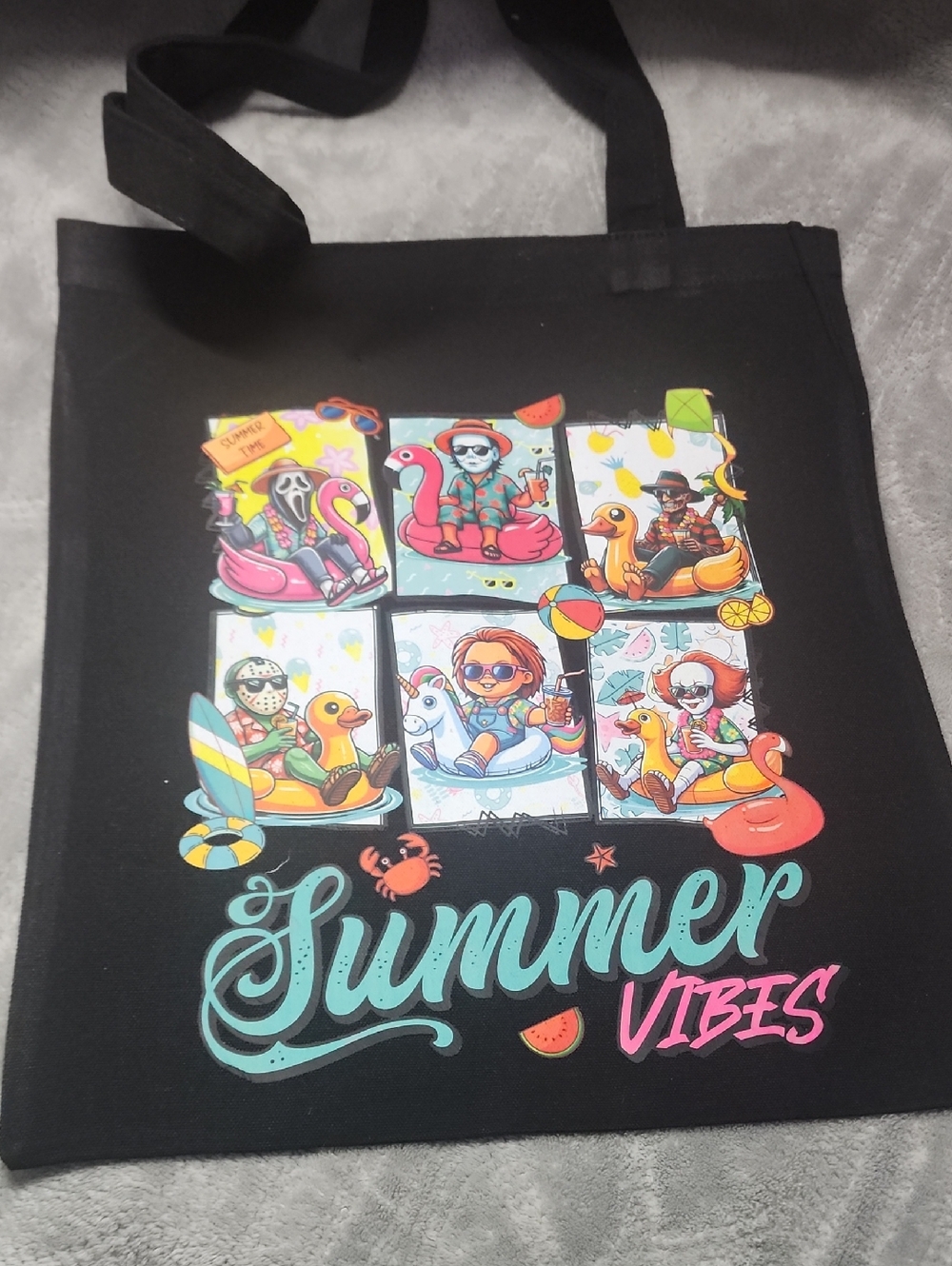 Summer Vibes, Black Canvas Tote 13x15